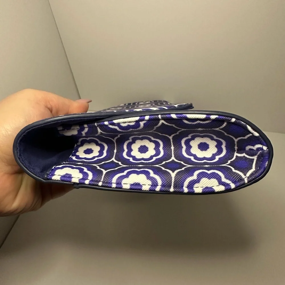Trina Turk New Medallion Herringbone Blue & White Faux Envelope Leather Clutch